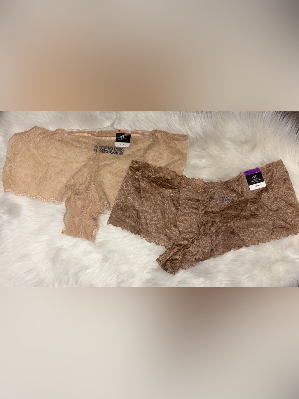 INC International Concepts Women’s Lace Boyshort Panty - Nude & Brown (2-Pack)